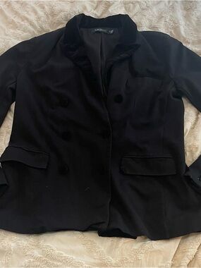 Lauren Ralph Lauren Black Velvet-Collar Double-Breasted Blazer